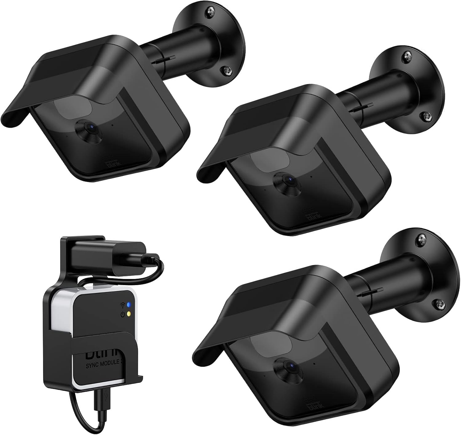 OLAIKE Housing and Metal Wall Mounting Bracket3 Pack for Blink Outdoor 3 3th Gen XTXT2,Weatherproof Protective Cover & 360° Adjustable Security Mount with Blink Sync Module Outlet Mount, Black