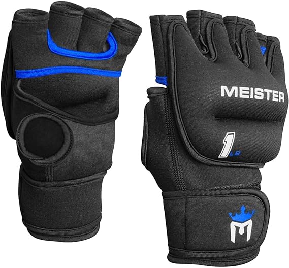 Meister Elite 1lb Weighted Gloves for Cardio & Heavy Hands - Black