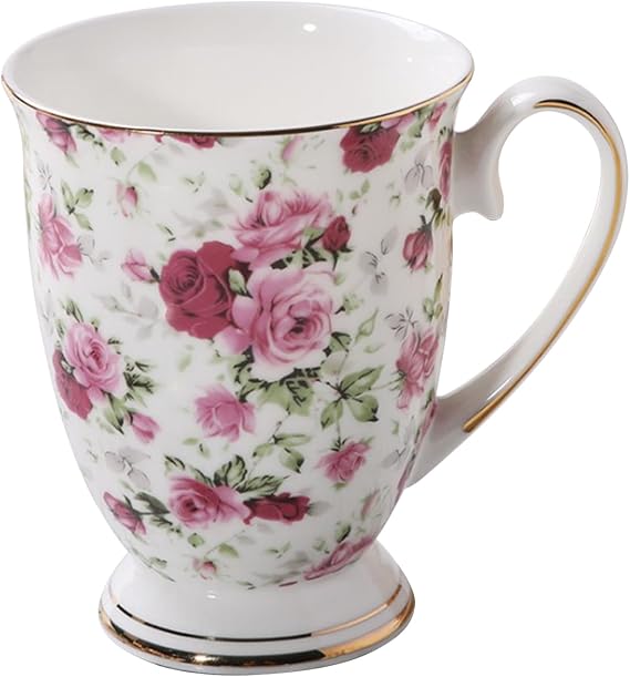 Bone China Mug, 300ml Bone Porcelain Classic Breakfast Cup, Euro Style Art Tea Coffee Mug, Classic Breakfast Cup, Coffe Tea Water and Hot Chocolate, for Latte Cappuccino