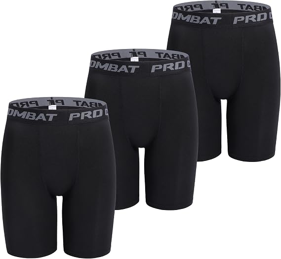 3 Pack Compression Shorts Men Anti Chafing Quick Dry Undershorts Breathable Base Layer Shorts for Sports Running Gym Cycling