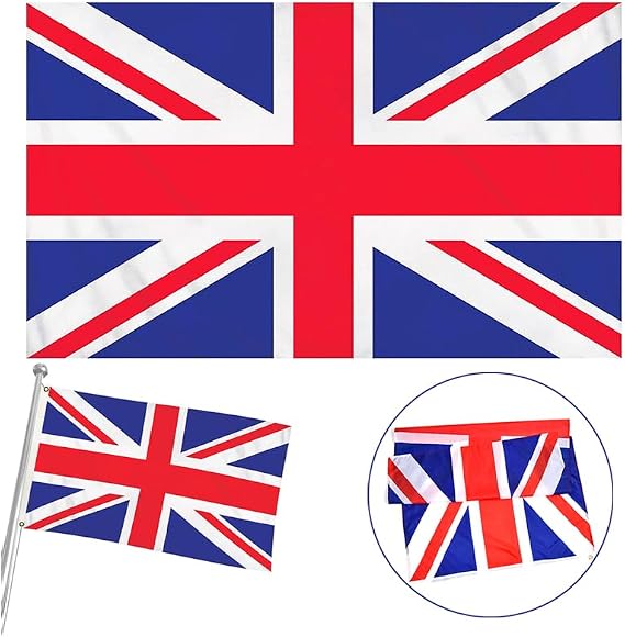 5ft x 3ft Large Union Jack Flags with Double-Side Pattern, United Kingdom Flags Great Britain Flag with Brass Eyelets for King's Birthday Parade Royal Celebrations National Day Street Party Decoration