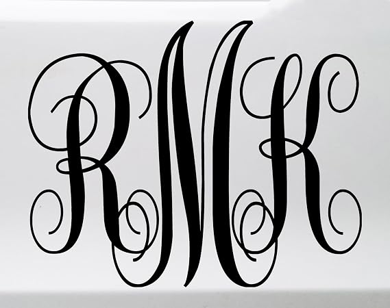 Black - Monogram Vinyl Decal - Three Initials - Car Truck Laptop Wall - Traditional - Die Cut Sticker - 5w x 4h inches