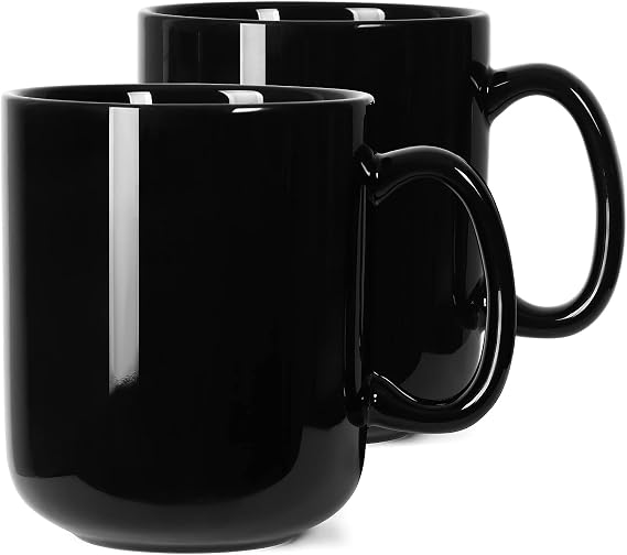 Smilatte 20 OZ Large Coffee Mug, M016 Plain Ceramic Big Tea Cup with Handle for Dad Men, Set of 2, Black