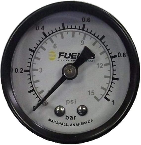 Fuelab 71512 Black/White 1.5" 0-15 PSI Carburated Dual Bar/PSI Scale Fuel Pressure Gauge