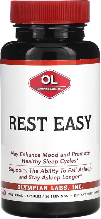 Olympian Labs Rest Easy Melatonin and Herbal Blend for Restful Sleep 60 Vegan Friendly Capsules