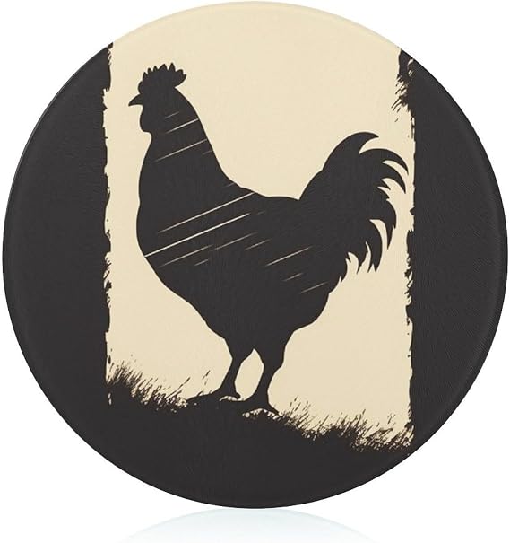 Tempered Glass Farmhouse Chicken Cutting Board Heat Resistant, Round Chopping Board with Non-slip Feet, Fruit Glass Cutting Boards for Kitchen Counter, Small Chopping Boards 8x8 Inch