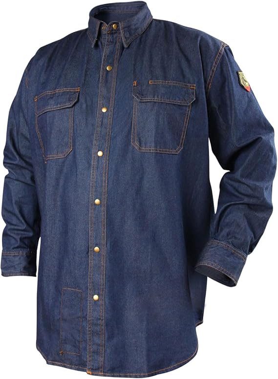 Black Stallion Mens Mens 8 Oz Long Sleeve Flame-Resistant Treated Cotton Denim Work Shirt