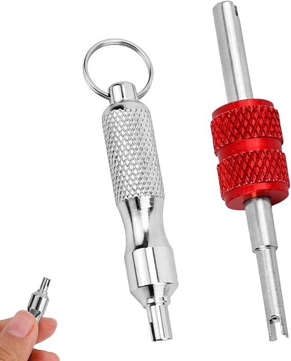Penitue 2pcs Tyre Valve Core Removal Tool Keychains, Dual & Single Head Tire Stem Core Installation Remover Portable Valve Removal Tool Repair Accessories for Car Motorcycle Bicycle