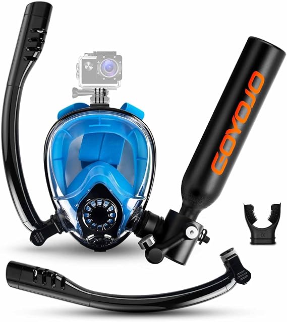 GOYOJO 0.5L Mini Scuba Tank with Snorkel Mask Portable Underwater Air Supply for Snorkeling & Shallow Dives, DOTCertified 58 Min Underwater Breath System