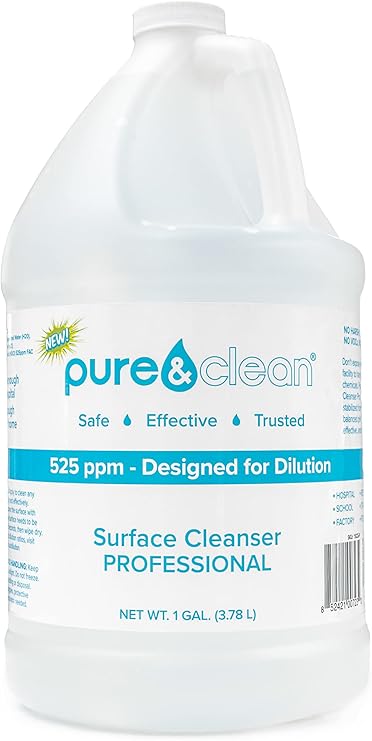 PURE & CLEAN Multi Surface Cleaner Hypochlorous Acid Cleaning Solution Powerful HOCl for Use On Most Any Surface All Purpose Cleaner Hospital Grade, Safe For Foggers, 1 Gallon