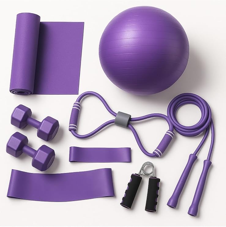 Leyaton 9 Parçalı Pilates Ve Fitness Seti Pilates Minderi, Dambıl, Squat Band Ve Daha Fazlası!, Tek Ebat, KHY-0003LM, Mor