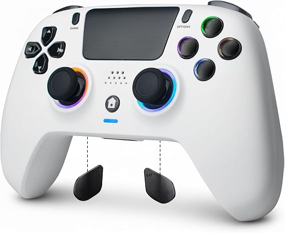 DoJoZone Wireless Controller Compatible with PS4/Pro/Slim, Bluetooth Gamepad with RGB Light, Hall Effect Trigger, 3.5 mm Headphone Jack, Programmable, Vibration, 6-Axis Sensor, White