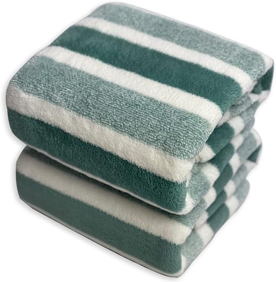 SOFTBATFY Microfiber Bath Towels, 2 Pack Lightweight, Absorbent, Super Fluffy and Fast Drying Towel for Travel, Vacation, Fitness and Yoga (Green, 35" x 70")