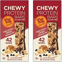 Chewy Protein Bars 2-Pack Bundle Peanut Butter & Semi-Sweet Chocolate Chip 84 Total Bars (42 Each) 10g Protein Per Bar Gluten Free Kosher Certified Snack Bars bundled by Bentronic