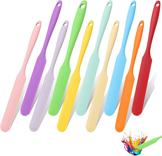 10 Pieces 10 Inch Long Narrow Bread Stirring Sticks, Long Handled Kitchen Spatula, Heat Resistant Food Grade, Seamless Bendable Peanut Butter Spreader for Jars, Cake Decorating Creams and Batters