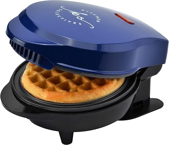 Kitchen Selectives Mini Waffle Maker By Select Brands - Classic Waffle Iron for Traditional, Savory or Dessert Waffles - Features Non-Stick Coating - 4 Mini Waffles, Cobalt Blue | Nonstick Mini Waffle Iron for Traditional, Savory or Dessert Waffles, Easy to Use, Makes 4 Mini Waffles