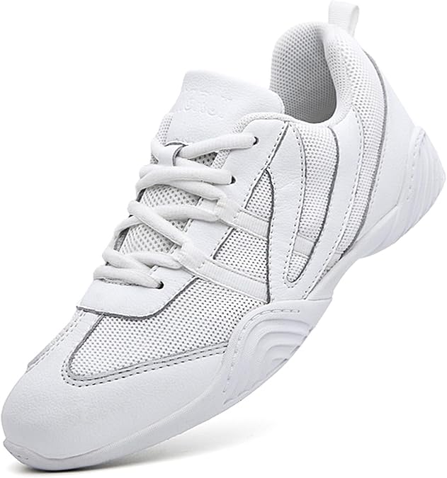 DADAWEN Cheer Shoes for Youth Girls Women White Cheerleading Dancing Shoes Athletic Training Tennis Walking Breathable Competition Cheer Sneakers