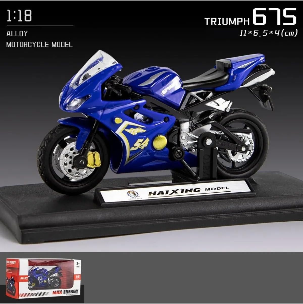 Doytona Trumph 675 Model Motosiklet Özel Standlı Detaylı Dekorasyon Oyuncak Motorsiklet 1:18 Mavi
