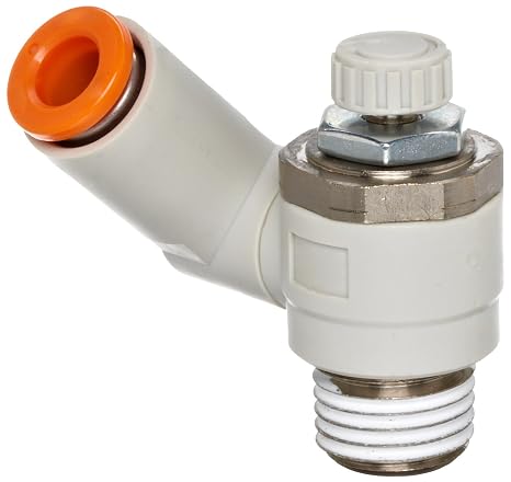 SMC AS2301F-N02-07S Air Flow Control Valve with Push-to-Connect Fitting, PBT & Nickel Plated Brass, Universal, With Sealant, 1/4" NPT Male x 1/4" Tube OD