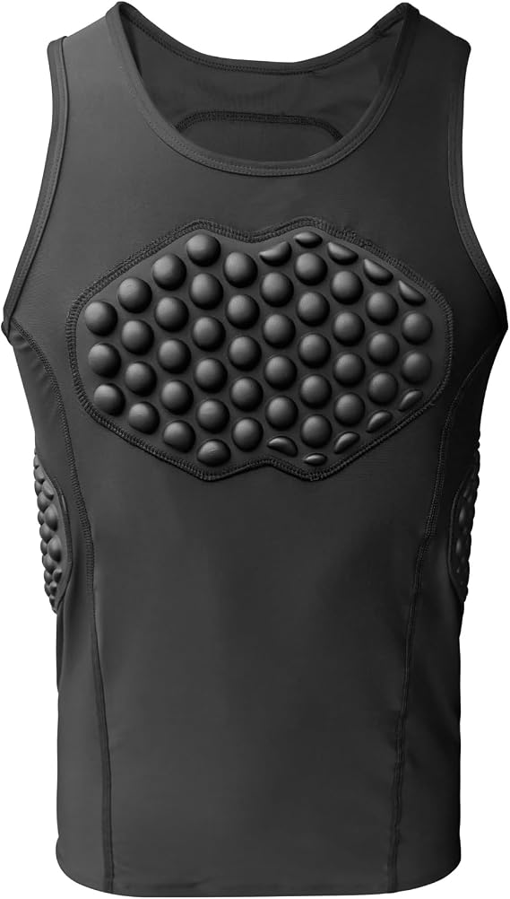 Topeter Football Padded Shirts with Rib/Chest/Back Pads Protector, Basketball Protective Compression Undershirt for Men