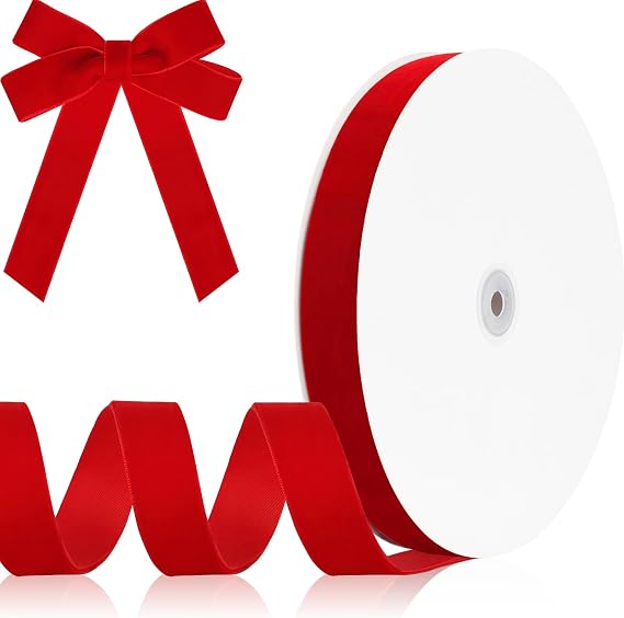 Red Velvet Ribbon 1'' 30 Yards Velvet Fabric Ribbon for Christmas Tree Gift Wrapping Flower Bouquet Choker Wreath Ornaments Hair Bows Crafts
