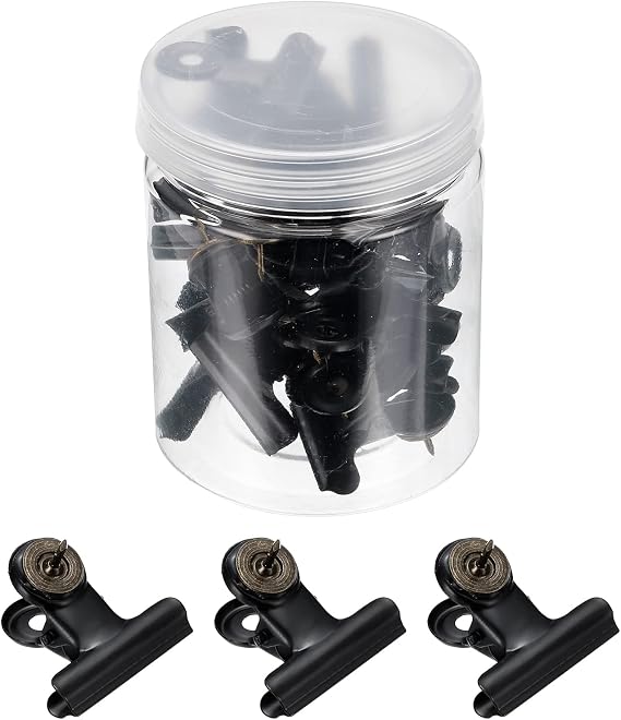 PATIKIL Push Pin Clips, 20 Pack Metal Thumb Tacks with Clip for Office Artwork Cork Board, Black
