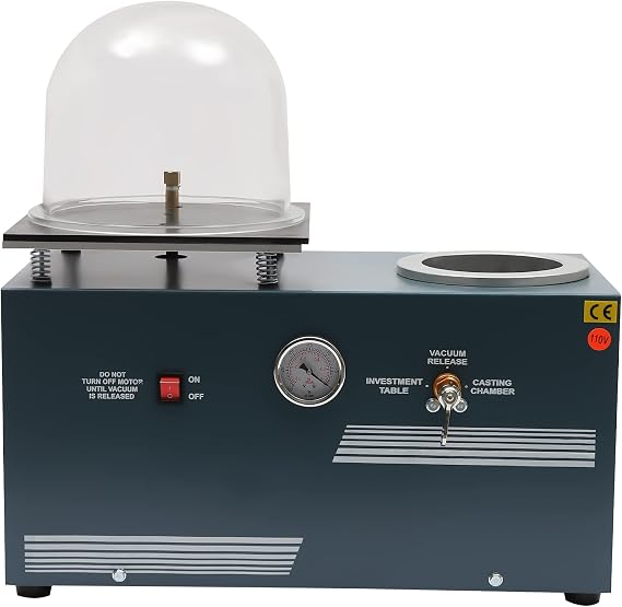 BFDIEEM Vacuum Investing Casting Machine 1/2 HP, 5 CFM Lost Wax Cast Combination 2L with a 9"" x 8"" Bell Jar for Jewelry Casting and Investing