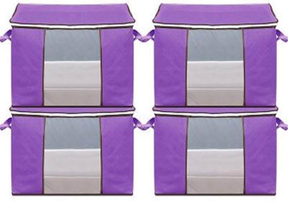 Chinatown Large Capacity Clothes Storage Bag,Organizer with Zips,Large Clear Window & Portable Handles, Mold-proof and moisture-proof closet storage box for bedspreads and blankets(4 Packs)