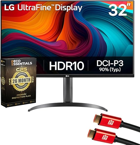 LG 32UR550K-B 32-Inch Ultrafine 4K UHD (3840 x 2160) Monitor, Black Bundle with Deco Essential CPS 26 Month Protection Pack and 2X Deco Essentials 6FT 4K HDMI 2.0 Cable