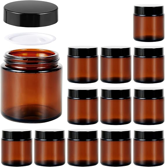 2oz 24Pack Amber Glass Jars with Lids and 4oz 12Pack Amber Glass Jars with Lids