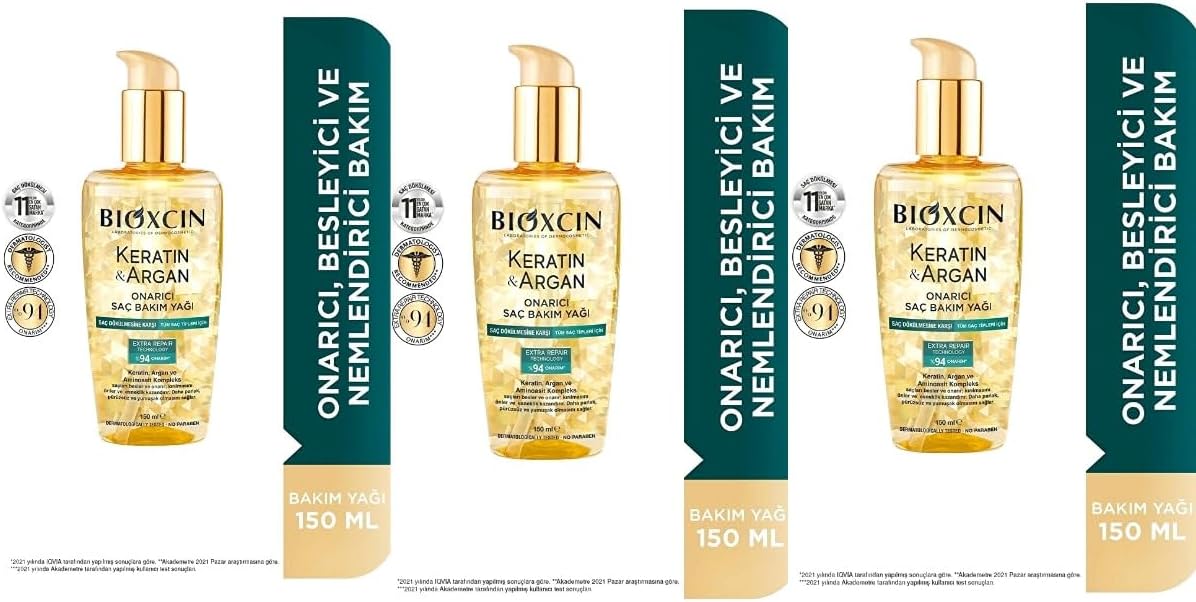 Bioxcin Saç Bakım Yağı Onarıcı Keratin & Argan 150 Ml 3'lü Paket, bioxcinkeratinarganx3