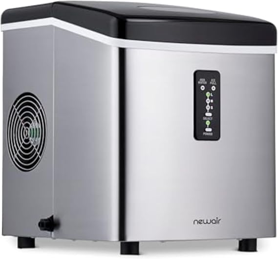 NewAir 28 lb. Countertop Ice Maker | Portable Bullet Ice Machine | Fresh Ice in 10 Minutes, 3 Ice Sizes | Compact Stainless Steel with Scoop &