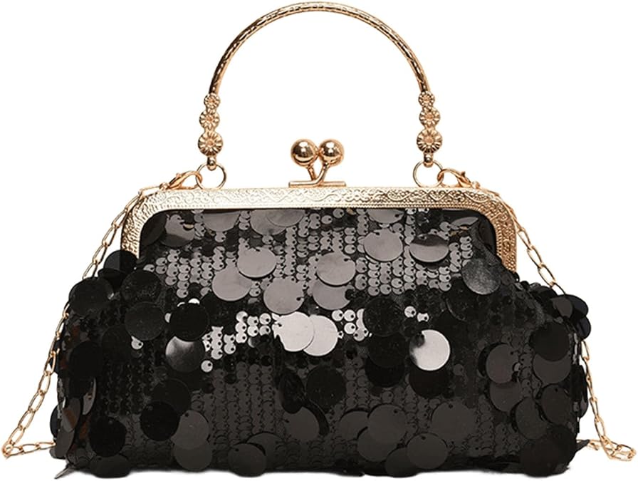 Clutch Purses for Women, Sparkling Sequin Evening Handbag, Top Handle Glitter Crossbody Bag