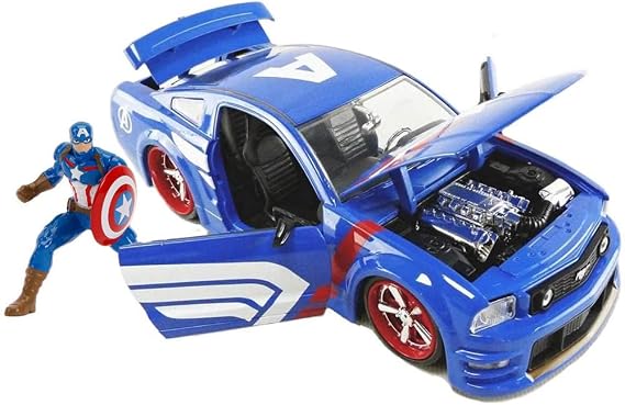 Jada Marvel 1:24 2006 Ford Mustang Die-cast Car with 2.75" Captain America Figure, Toys for Kids and Adults