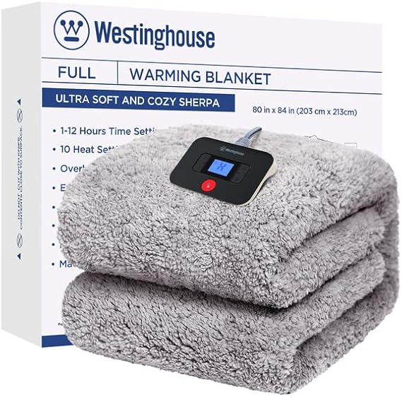 Westinghouse Electric Blanket Full Size with 10 Heat Settings, Charcoal