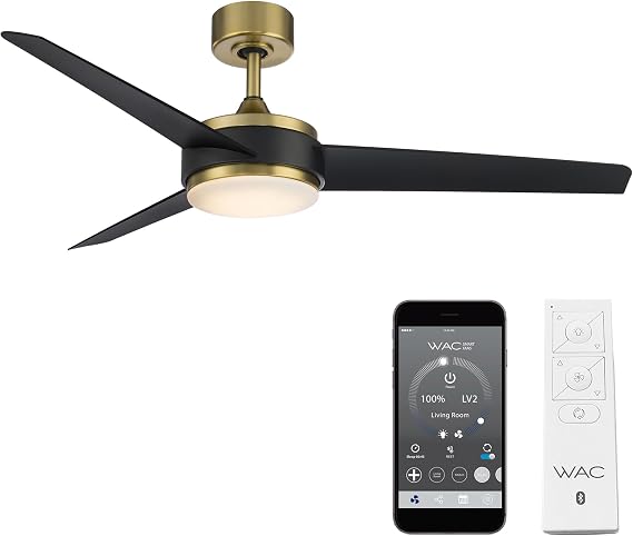 WAC Lighting F-054L-SB/MB Mod 54" Outdoor Ceiling Fan with LED Lights & Remote, Satin Brass/Matte Black