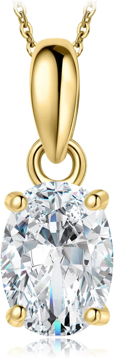 JewelryPalace Oval 1ct 2ct Moissanite Chain Pendant Simulated Diamond Bridal Jewelery Set Womens 925 Silver Necklace with Stone Jewelery Girls Women Rose Gold 45 cm