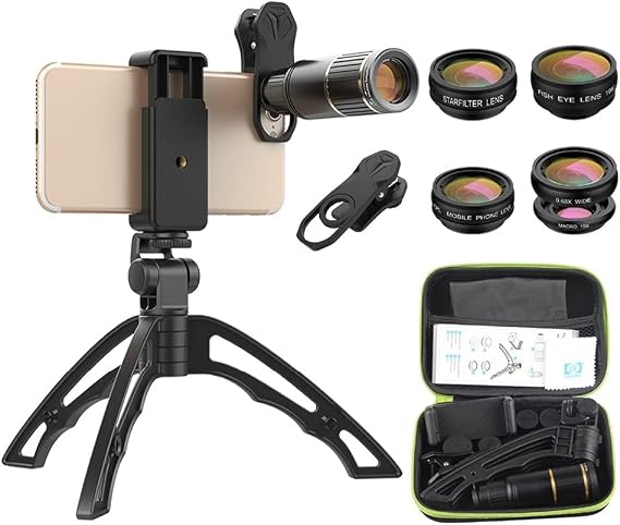 Mobile Phone Camera Lens Metal 16x Telephoto Telescope Lens with Tripod Fisheye Wide Macro for All Phones (Size : 16x Lens kit) (5 in 1 Lens kit)