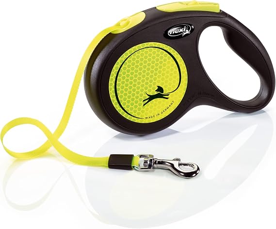 FLEXI Neon Tape Retractable Dog Leash, Medium, 16 ft - Neon Yellow/Black