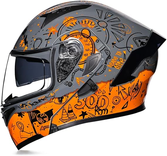 Modular Motorcycle Helmets, Flip Up Full Face Double Visor Motorbike Helmet ECE Approved, Bluetooth can be installed, for Adults Men Women City Rides Moped M~XXL