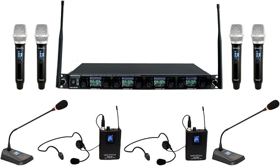 VocoPro 8-User Digital PLL Combo Wireless Mic System with Handheld, Headset, and Podium Mics