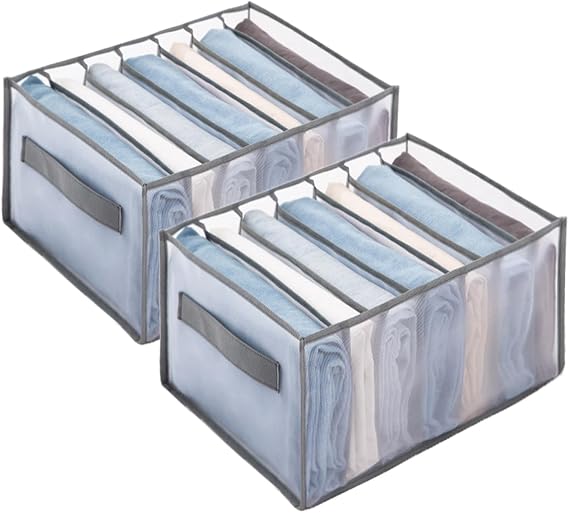 Surblue Clothes Drawer Organizer Portable Jeans Organizer Closet Compartments Organizers and Storage Bin for Clothing, toys, Pants, Sweaters, T-Shirt,Legging,2Pcs,7 Grids,Grey
