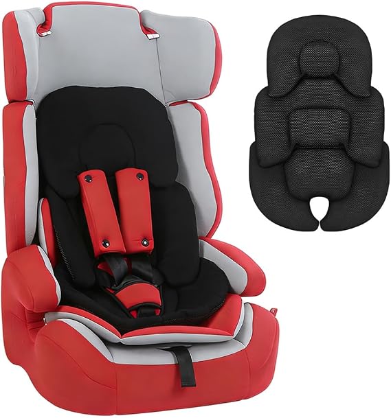 Infant Car Seat Insert, Newborn Car Seat Insert, 2-in-1 Reversible Baby Stroller Cushion with Headrest and Strap Pads, Infant Head and Body Support Breathable Soft for Pram Buggy, Bassinet, Black