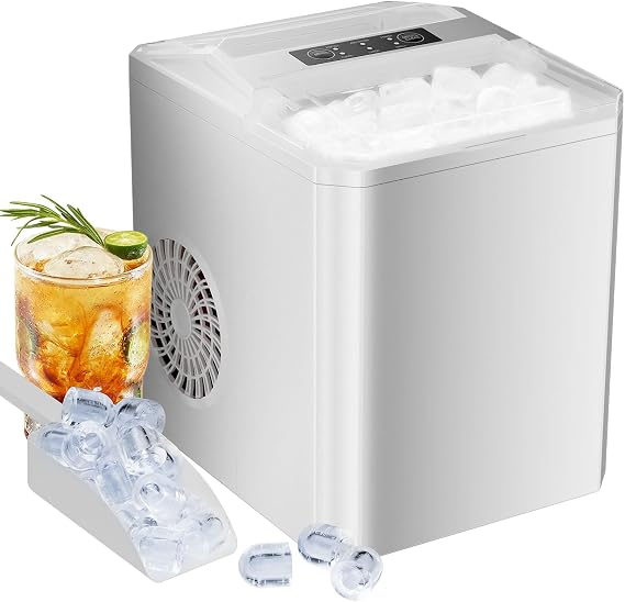 Elevon Countertop Ice Maker, Portable Ice Machine Self-Cleaning, 9 Cubes in 6 Mins, 26 lbs/24Hrs, 2 Sizes of Bullet Ice for Home Party Office