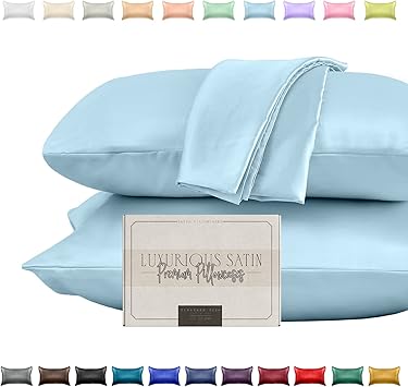 Elegant Comfort Silky and Luxurious 2-Piece Satin Pillowcase Set for Healthier Skin and Hair, Hidden Zipper Closure and Beautifully Packaged, Satin Pillowcase Set, Standard/Queen, Baby Blue