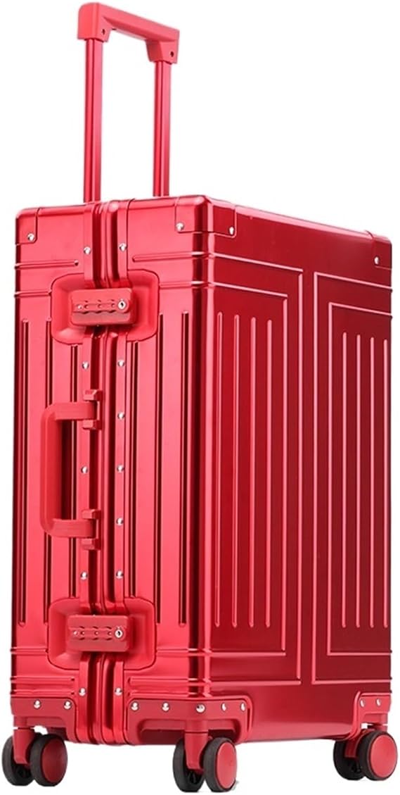 Luggage All-Aluminum Magnesium Alloy Luggage Trolley Case Frame Metal Luxury Travel Suitcases Password Universal Wheel Boarding Bag Carry on luggage(Red (All Alu)