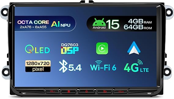 XTRONS 9" Android 15 QLED Car Stereo Radio Player for VW Golf T5/MK 6/SKODA