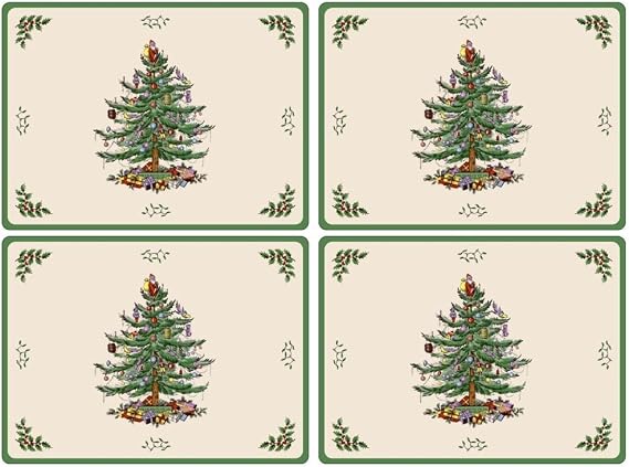 Pimpernel Christmas Tree Cork-Backed Placemats - Set of 4 | 15.7" x 11.7" Heat Resistant Table Mats, Stain Resistant Place Mats for Dining Table, Kitchen, Holiday Meals & Everyday Use