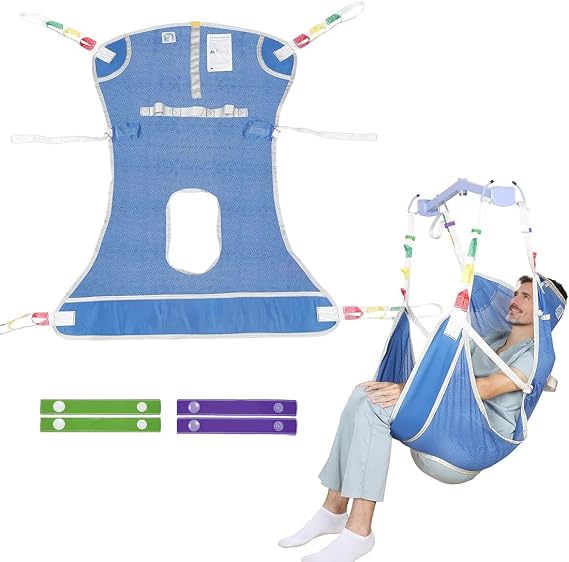 EZ Assistive Patient Lift Sling with Commode - Patient Lifting Slings for Transfer - Medical Full Body Straps for Elderly, Disabled,Nursing,Caregiver - SWL 500 lbs (Medium-Blue-1 PC)