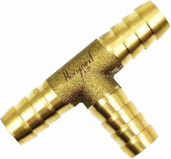 Brass Hose Splicer Fitting, 3/8 Inch ID Barbed Tee, 1 Pack | Three-way connector joins hoses for line routing, equipment maintenance, replacement work and repair projects